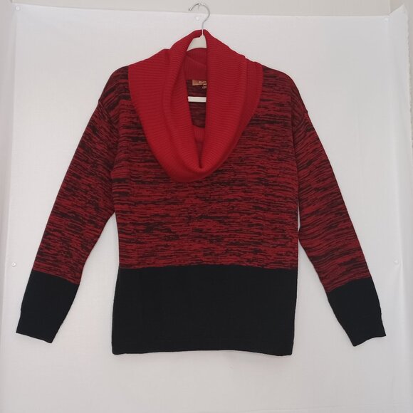 Ellen Tracy Sweaters - Ellen Tracy Wool Blend‎ Red and Black Cowl Neck Sweater